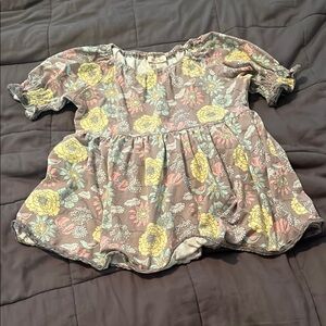 Floral Matilda Jane Top - Gray and Yellow